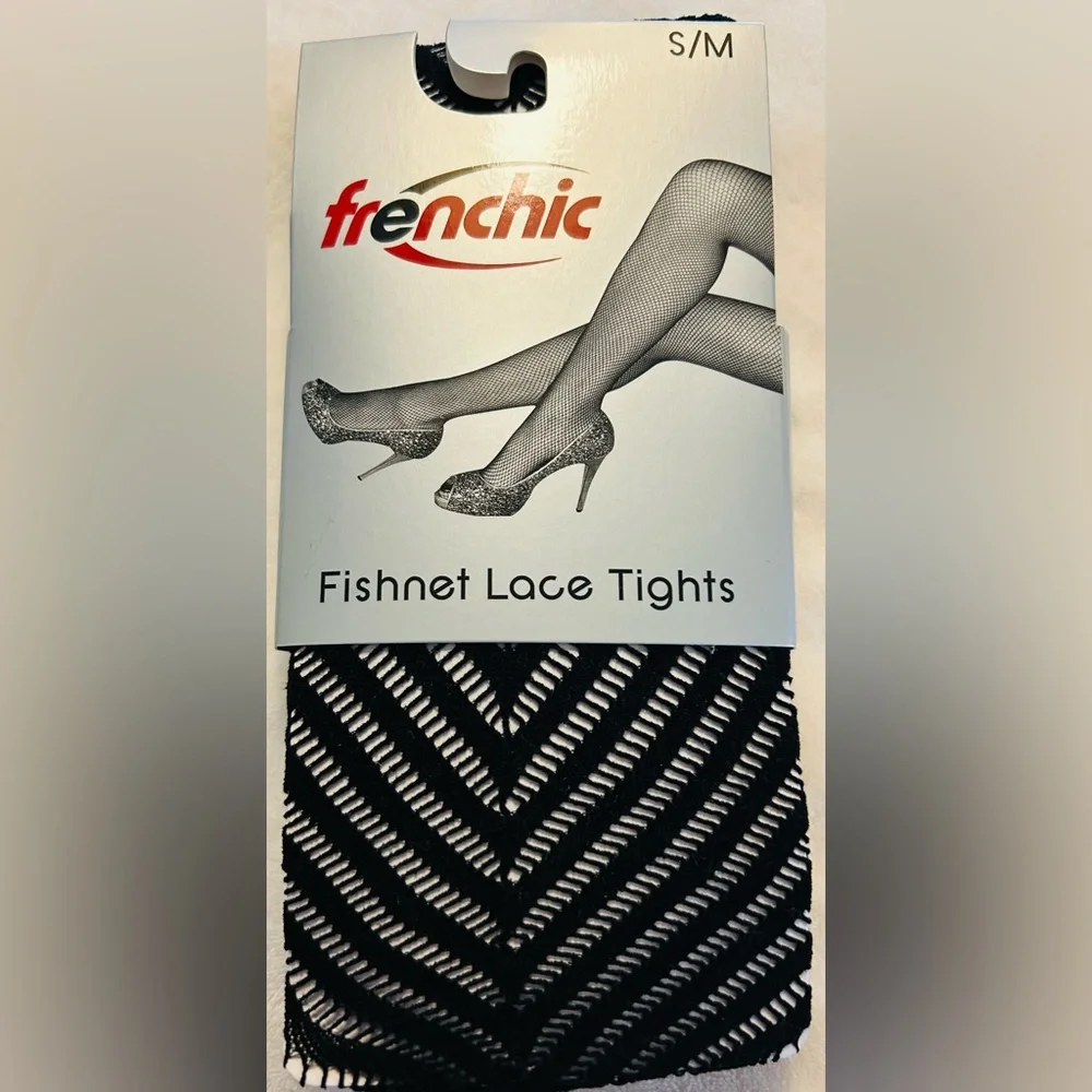 Frenchic Black Fishnet Lace Footed Tights Adult Womens S/M Sexy